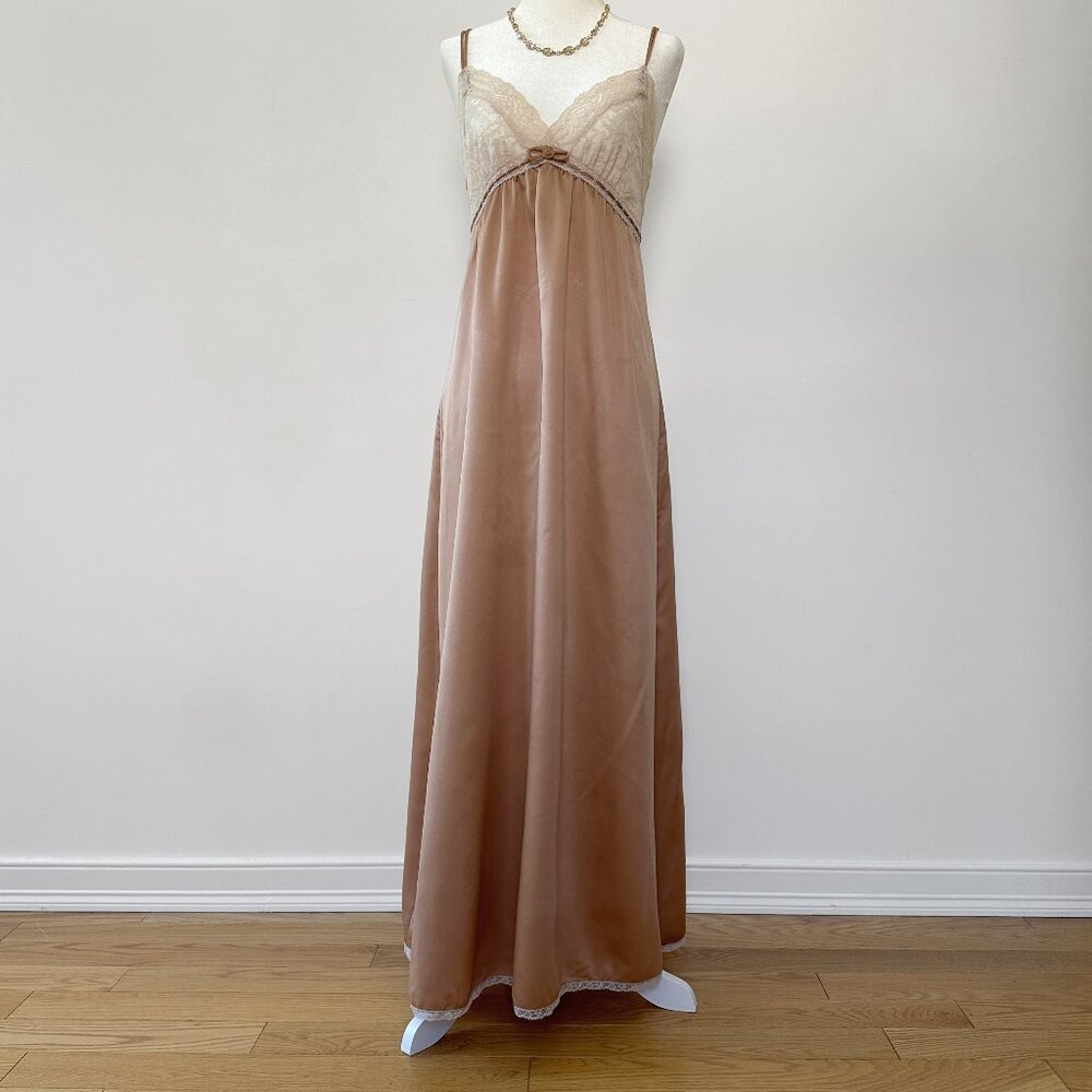 Vintage DIOR 1980s tan floor-length lace nightgown